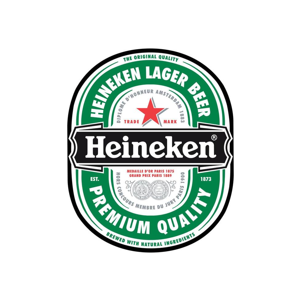 Heineken Lager beers premium quality green label displays details. vector