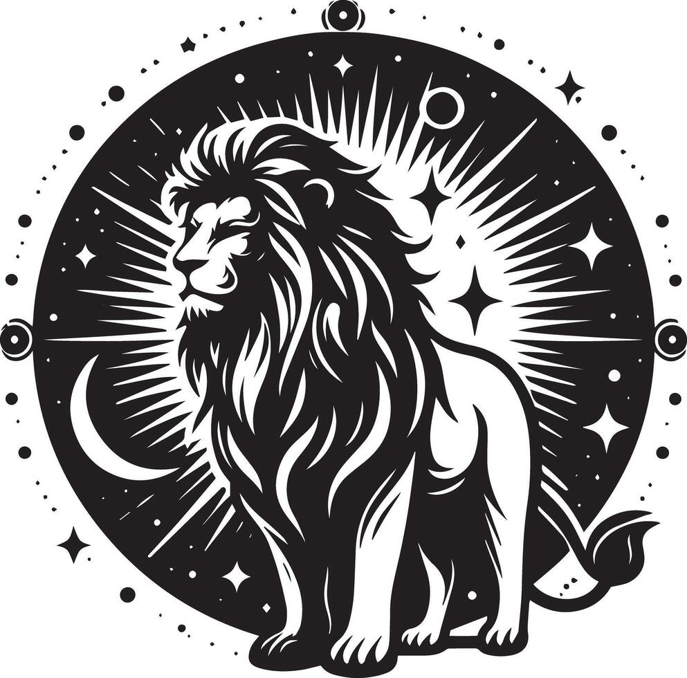 Lion with stars and moon in the background vector