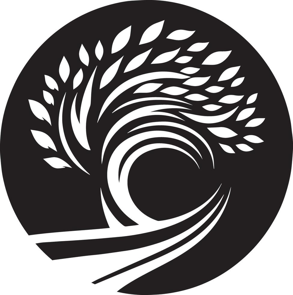 A black and white logo of a tree with leaves vector