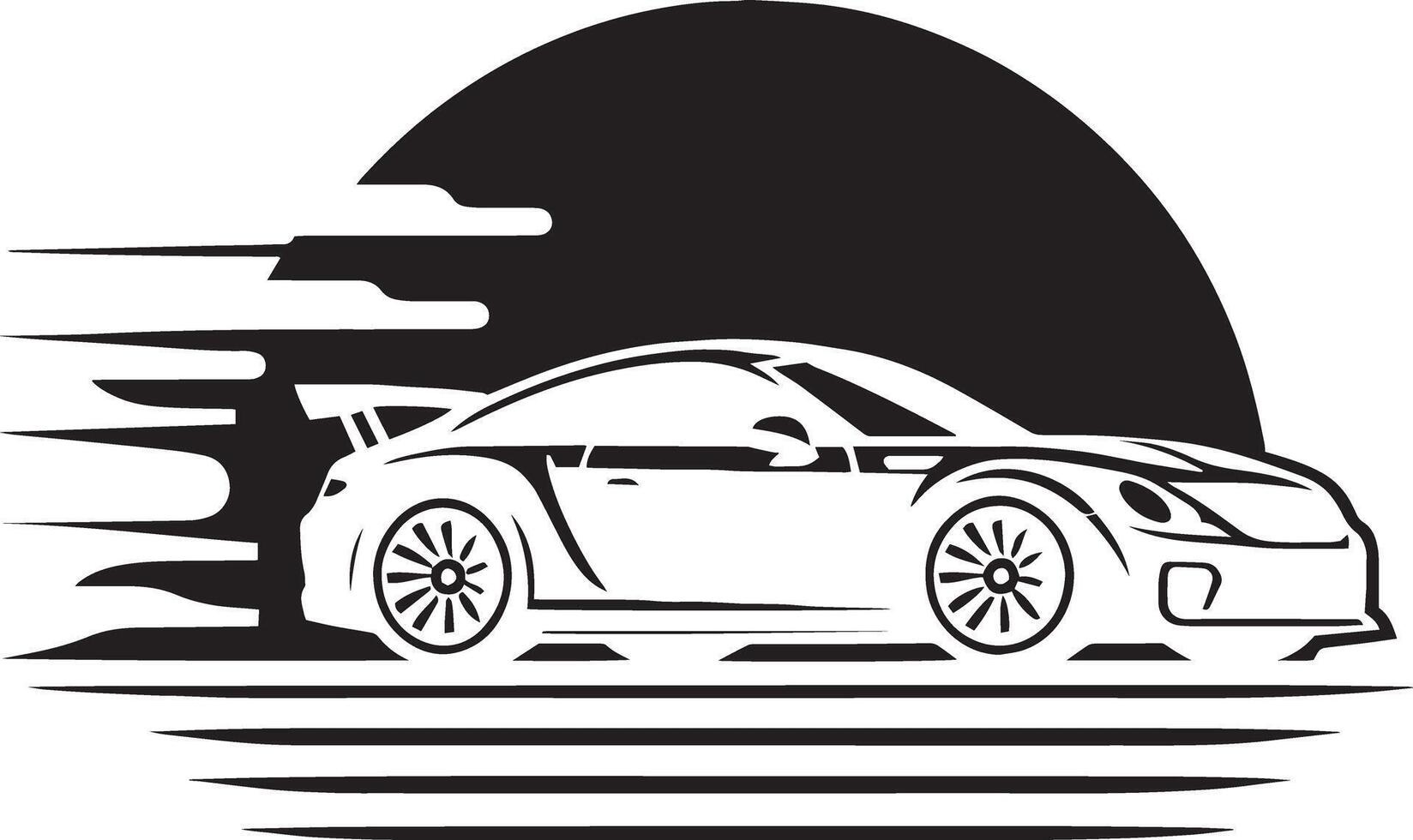 A black and white car logo with a racing car vector