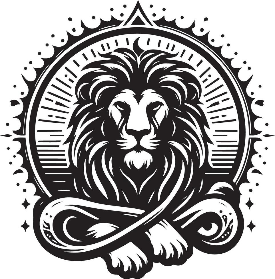 Lion head with crown and sun in the background vector