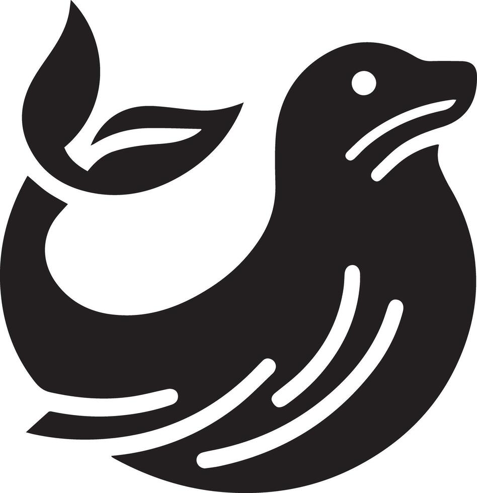 A black and white illustration of a seal vector
