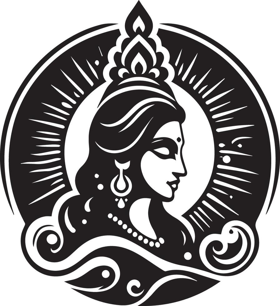 The goddess of the ocean is depicted in a black and white logo vector
