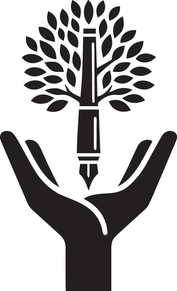 A hand holding a tree with a pen in it vector