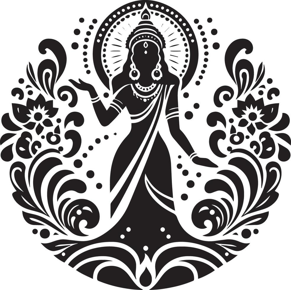 The goddess of india in a round pattern vector
