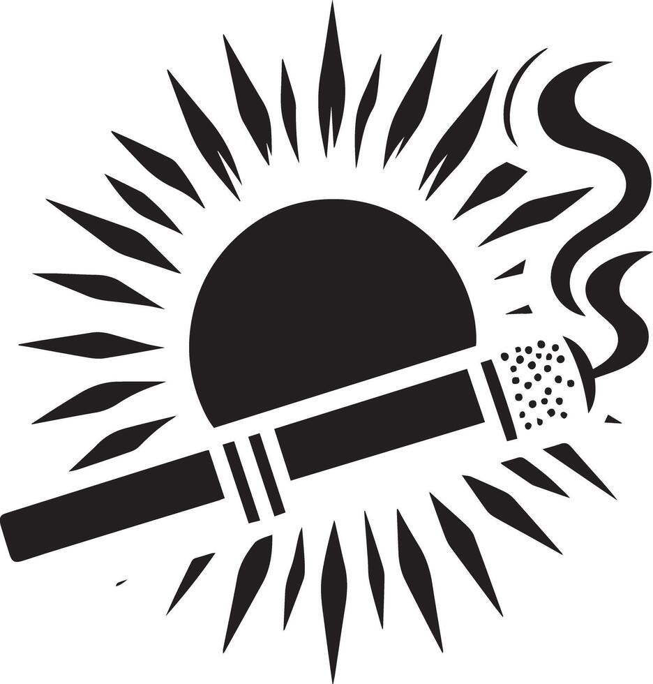 A black and white logo of a cigarette with sun vector