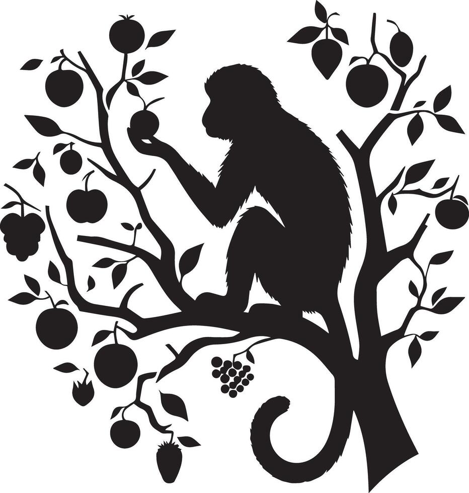 Monkey eating fruit on tree vector