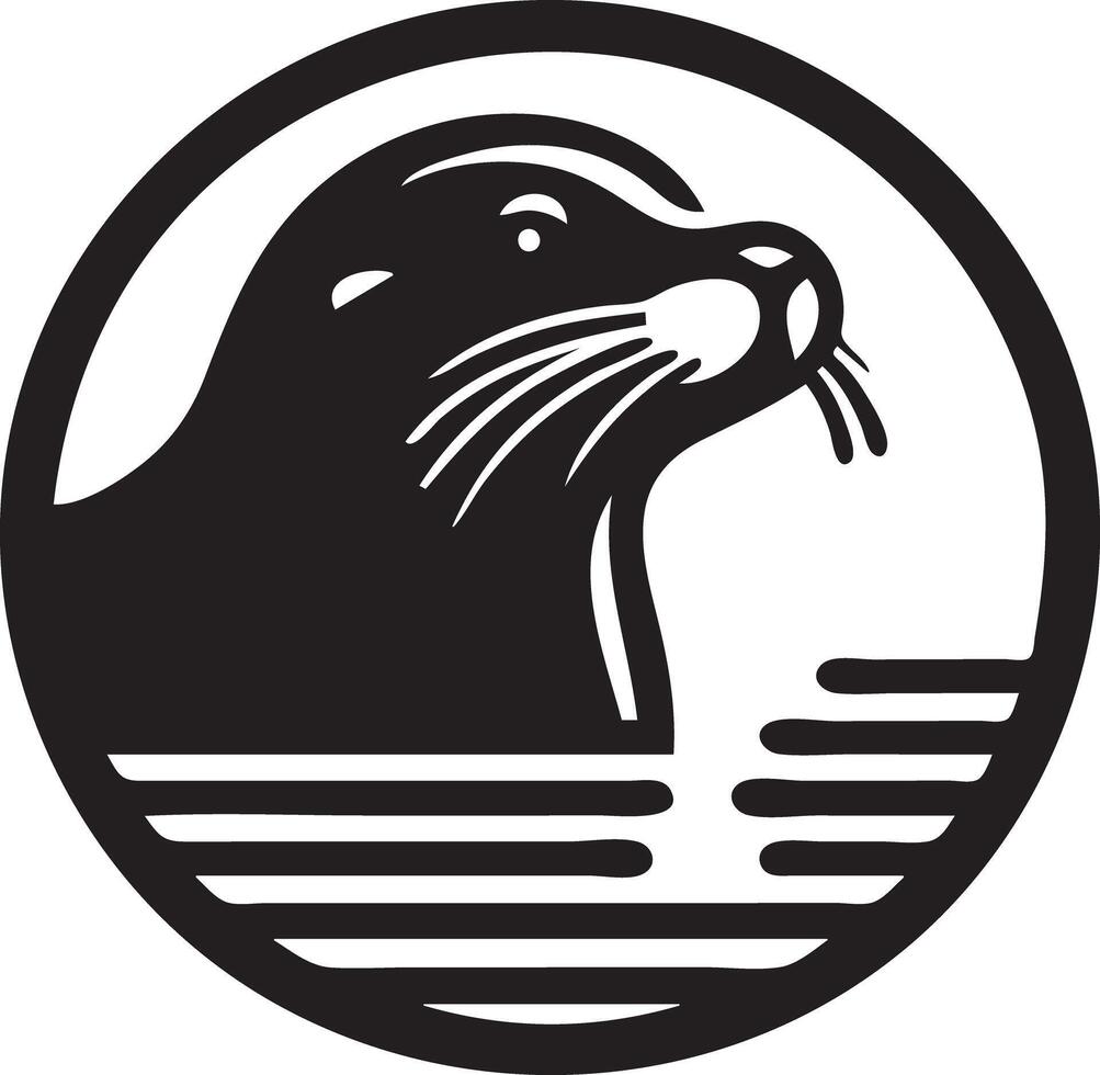 A black and white logo of a sea otter vector