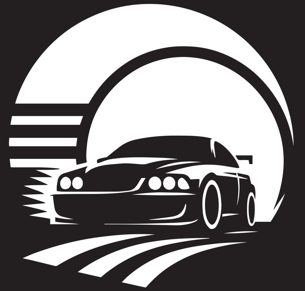 A black and white car logo with a sun in the background vector