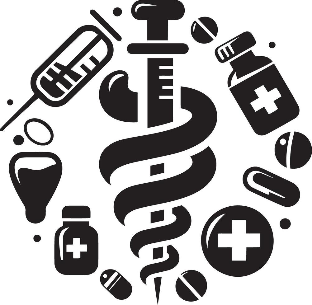 Medical symbols and icons in a circle vector