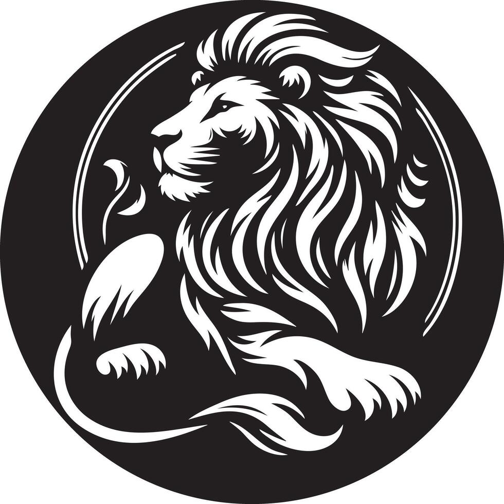 A lion in a black and white circle vector