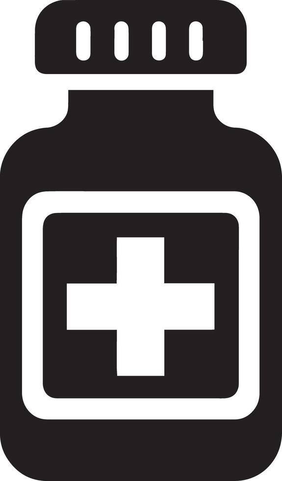 A black and white icon of a medicine bottle vector