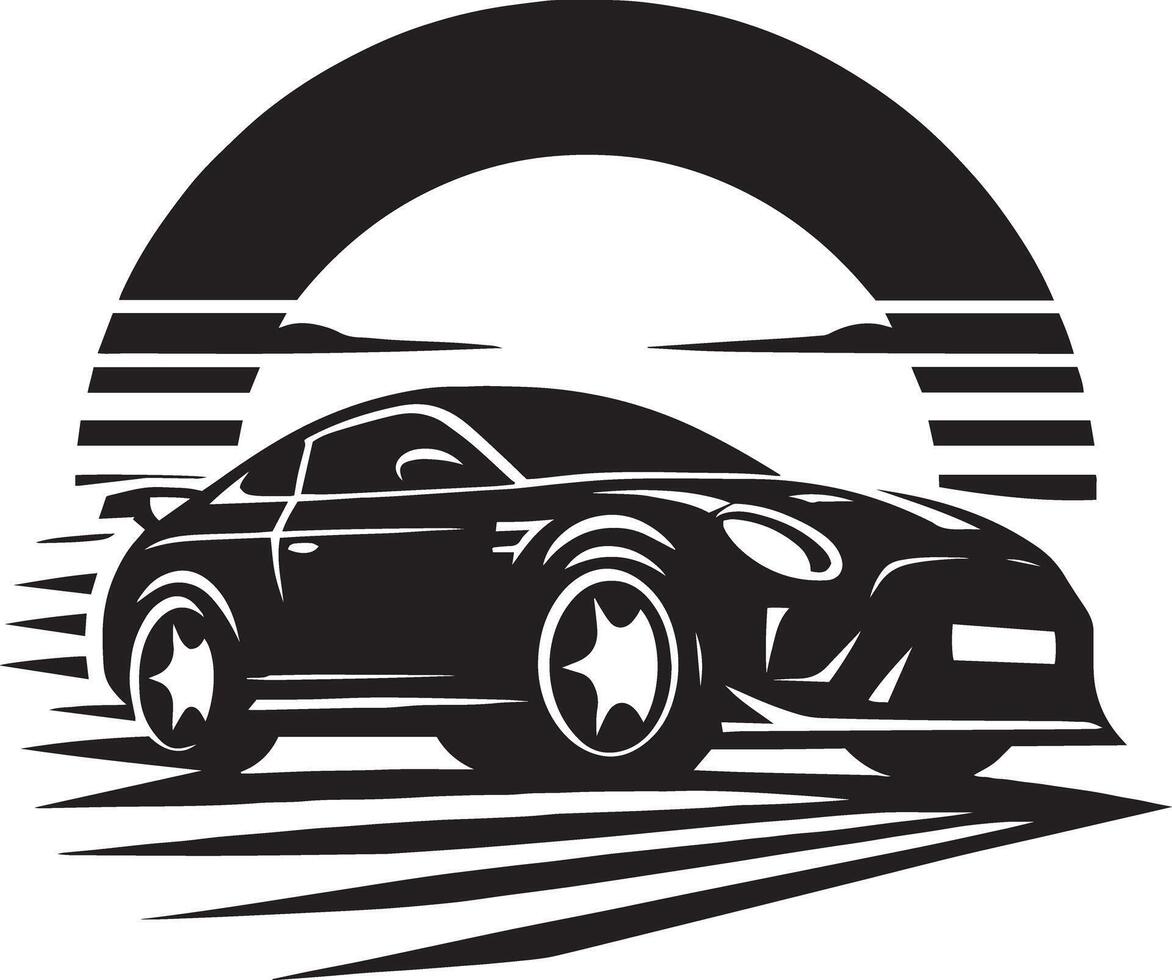 A black and white car logo with a sun in the background vector