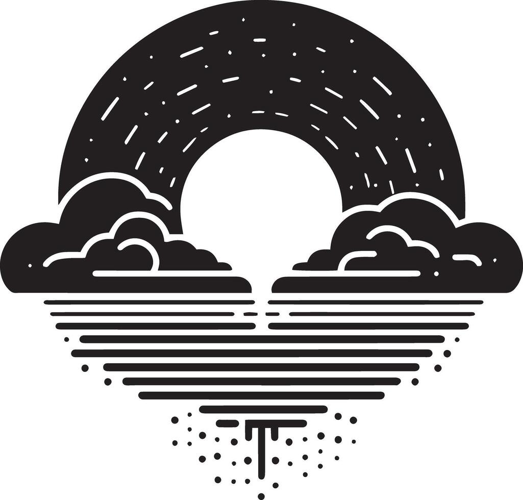 A black and white logo with clouds and a sun vector