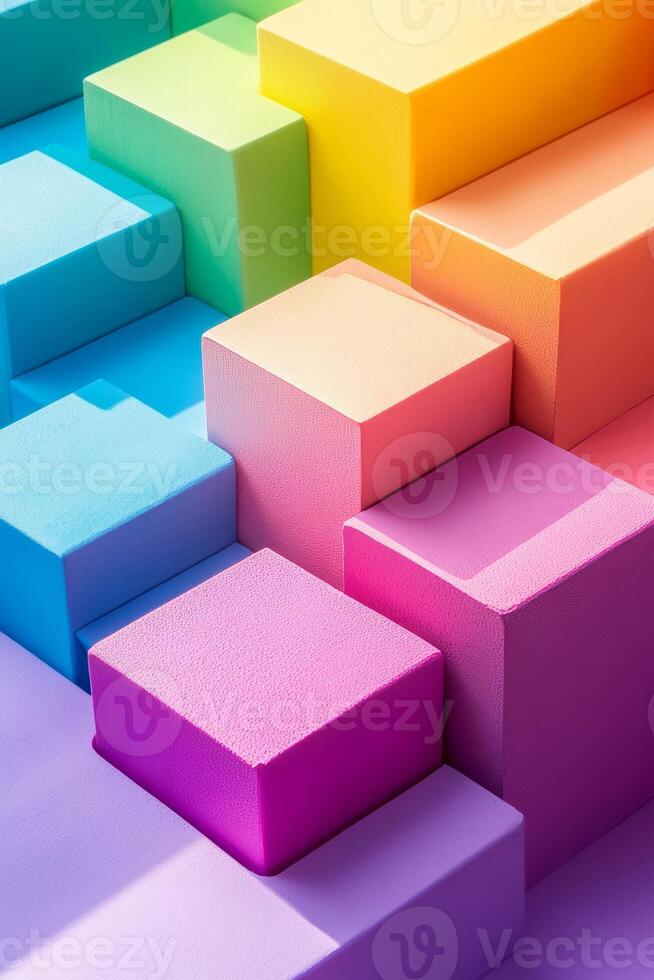 Vibrant Geometric Blocks in Gradient Colors Creating a Modern Abstract Background photo
