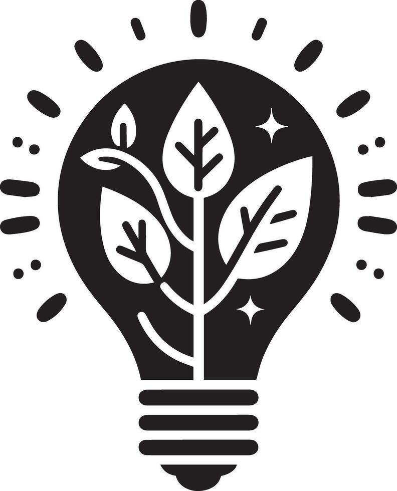A black and white light bulb with a plant inside vector