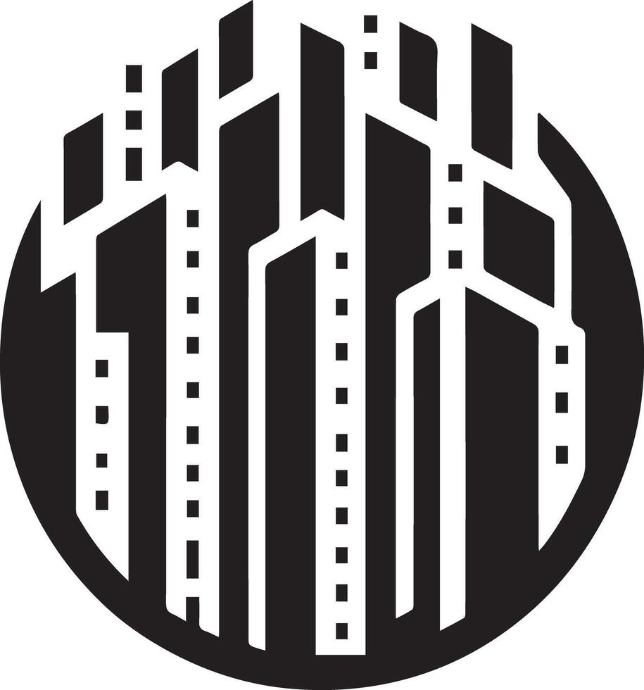 A black and white logo of a city skyline vector
