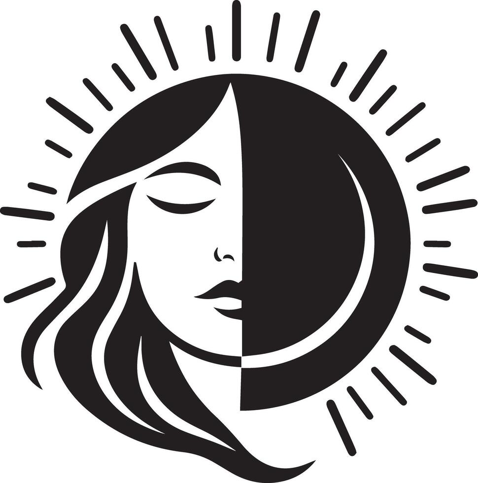 A woman's face with the sun and moon in the background vector