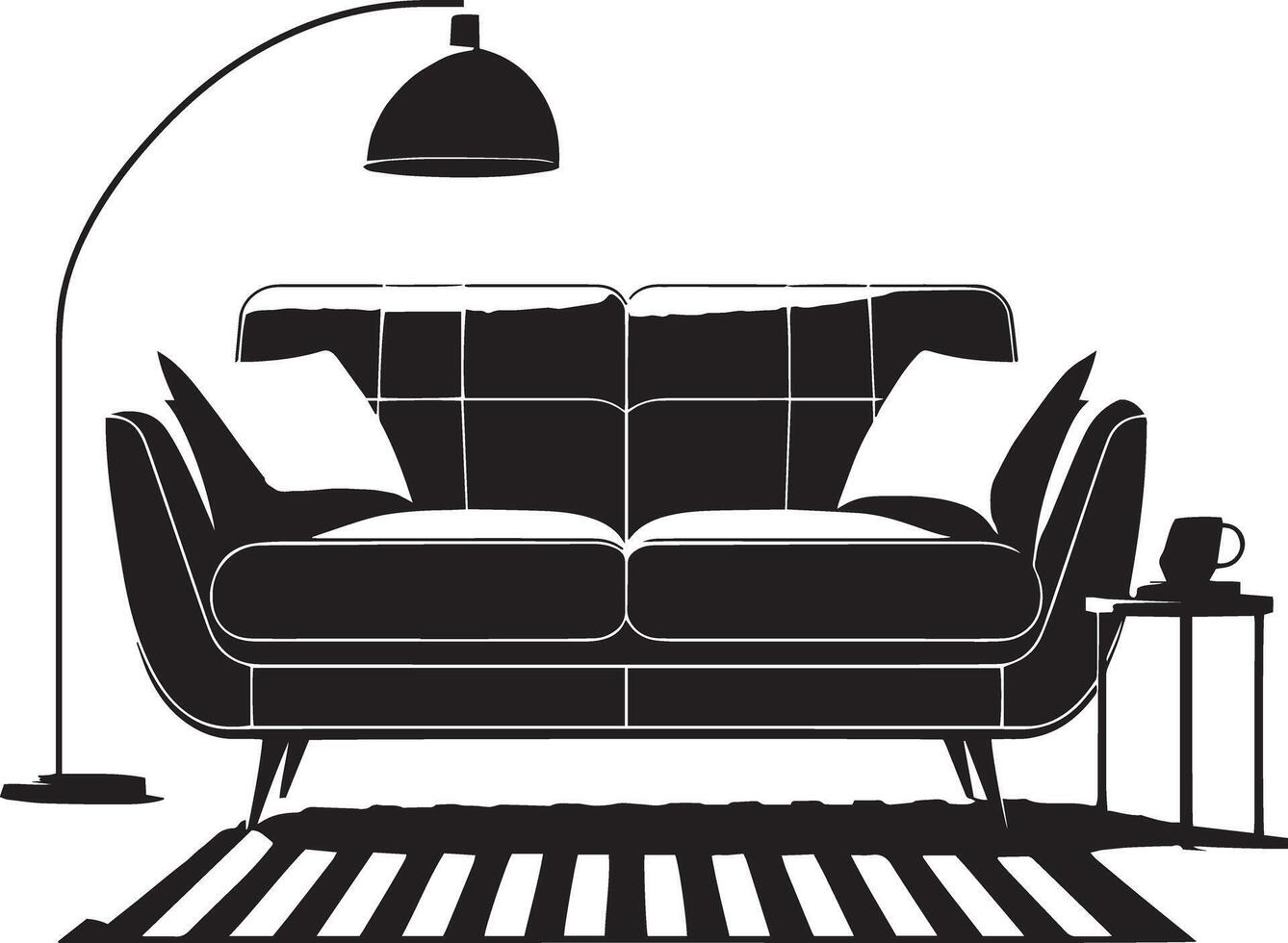 Black and white illustration of a sofa and lamp vector