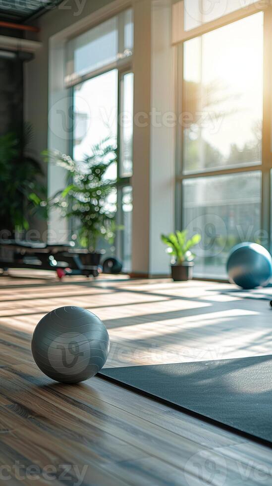 Copy space in a fitness studio during a physiotherapy session. photo