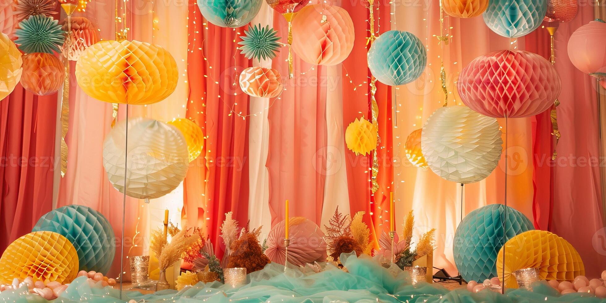 Festive backdrop adorned with colorful decorations photo