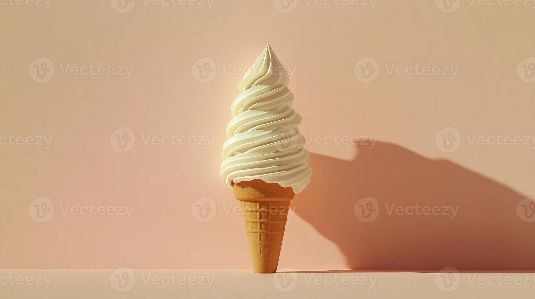 Minimalist Soft Serve Ice Cream Cone Against a Pastel Pink Background photo