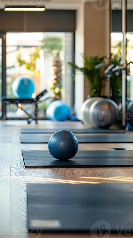 Copy space in a fitness studio during a physiotherapy session. photo