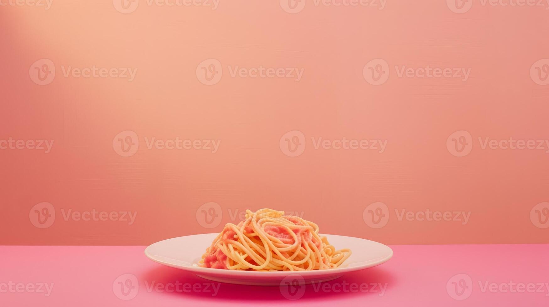 Minimalist dinner scene with a single plate of spaghetti photo