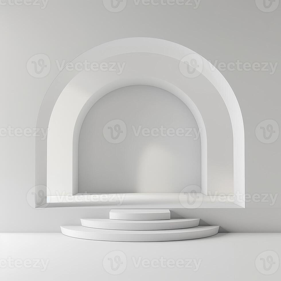 Minimalist display stage set against a pristine white background photo