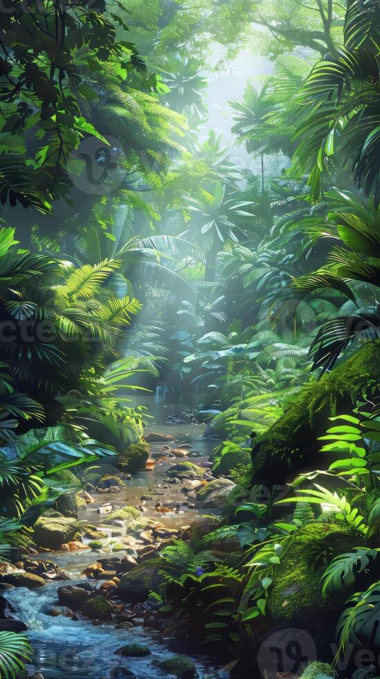 Rainforest scene with clear area. photo