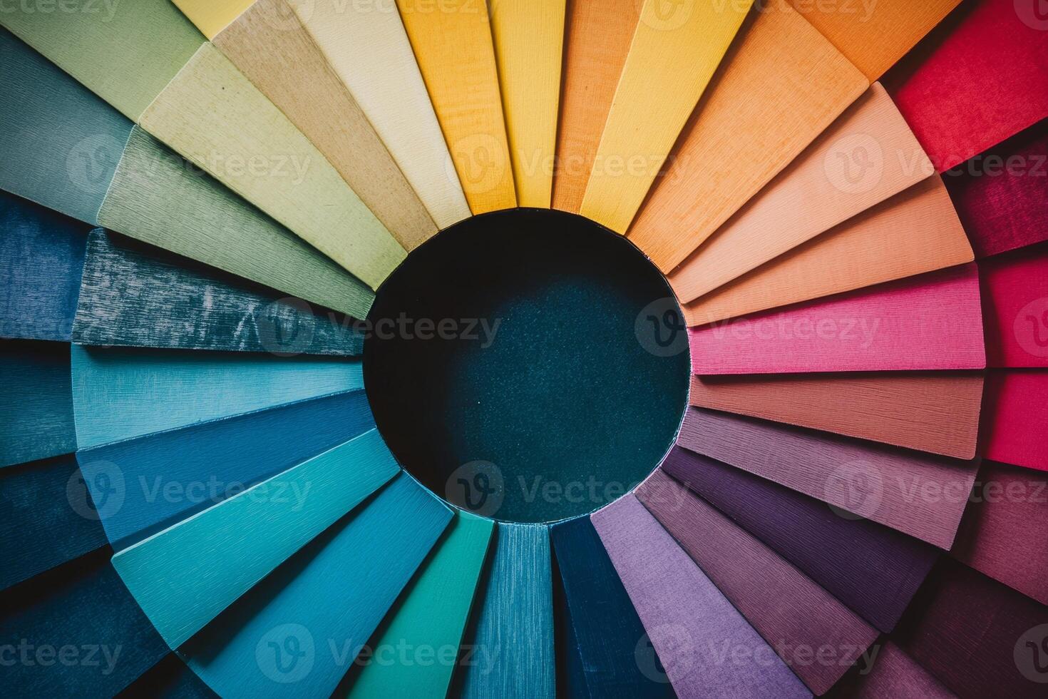 Vibrant Color Wheel Display with Multicolored Wooden Panels photo