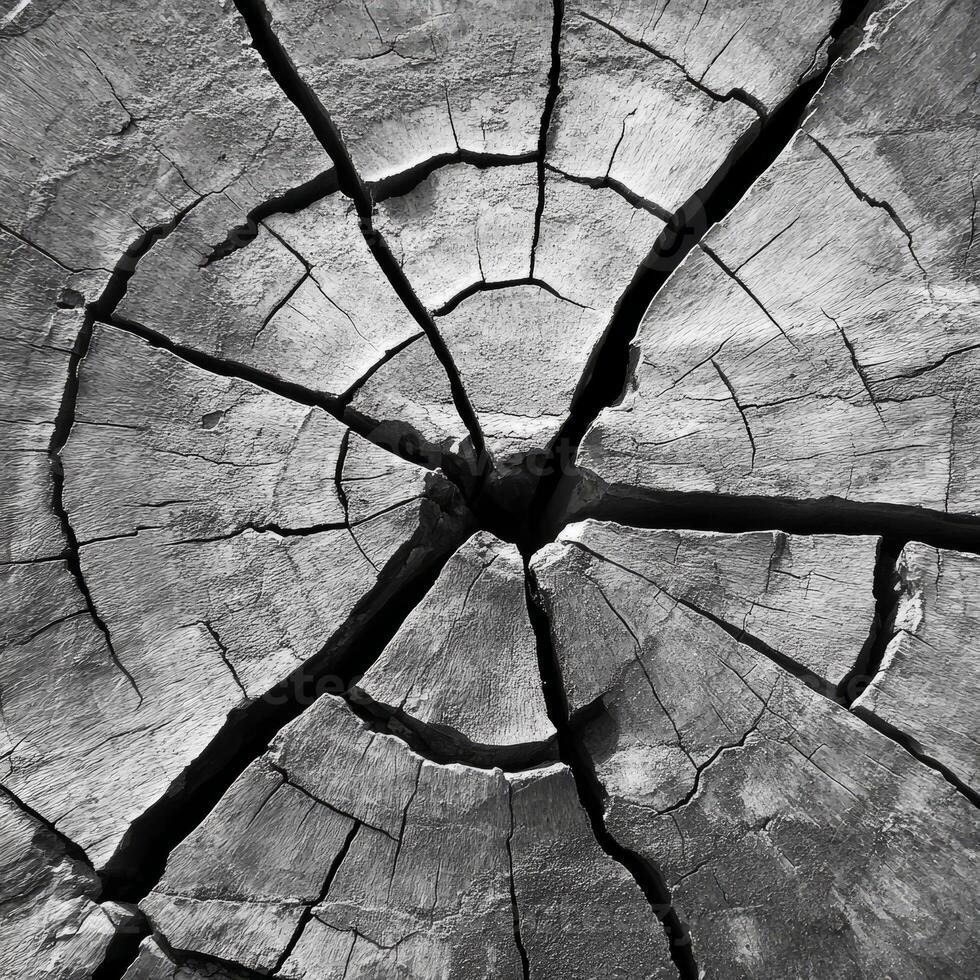Close-Up of Weathered Tree Stump with Cracks and Rings photo