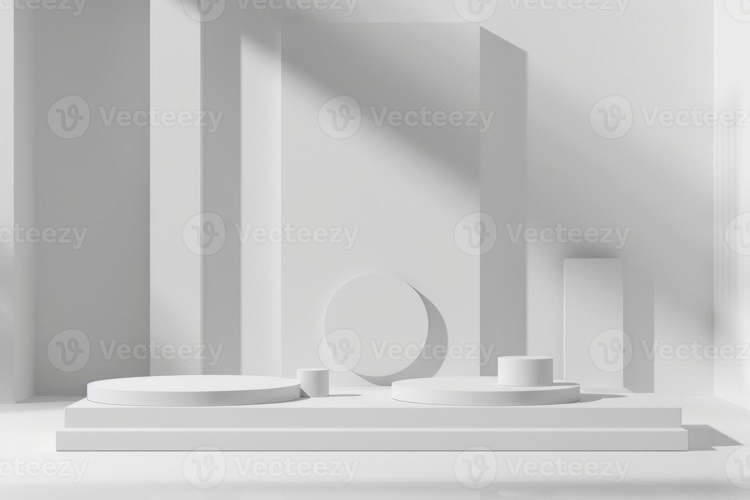 Clean and simple display stage layout providing a neutral backdrop photo