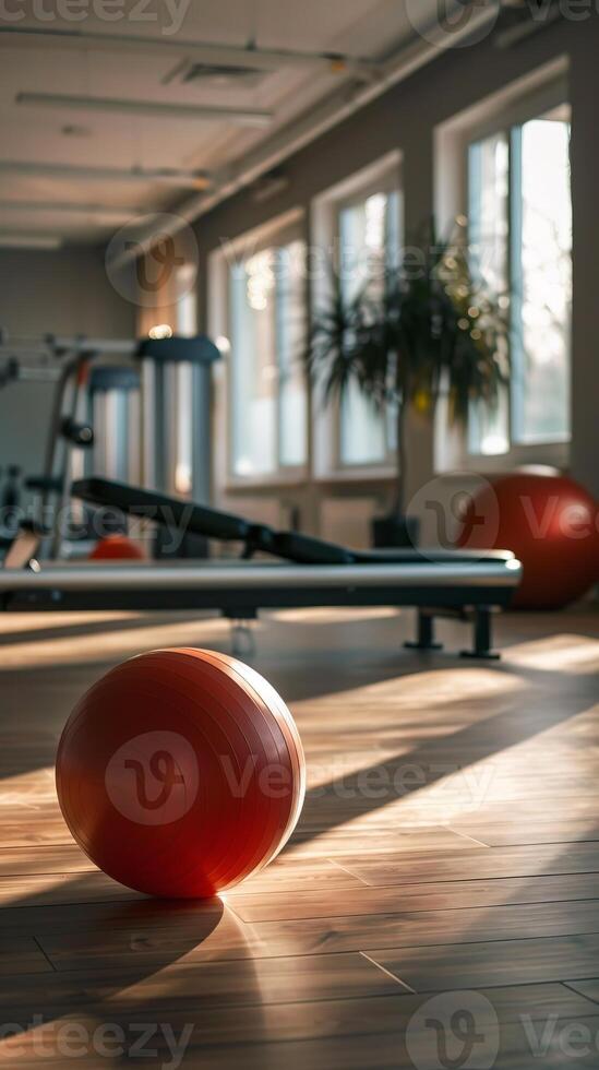 Copy space in a fitness studio during a physiotherapy session. photo