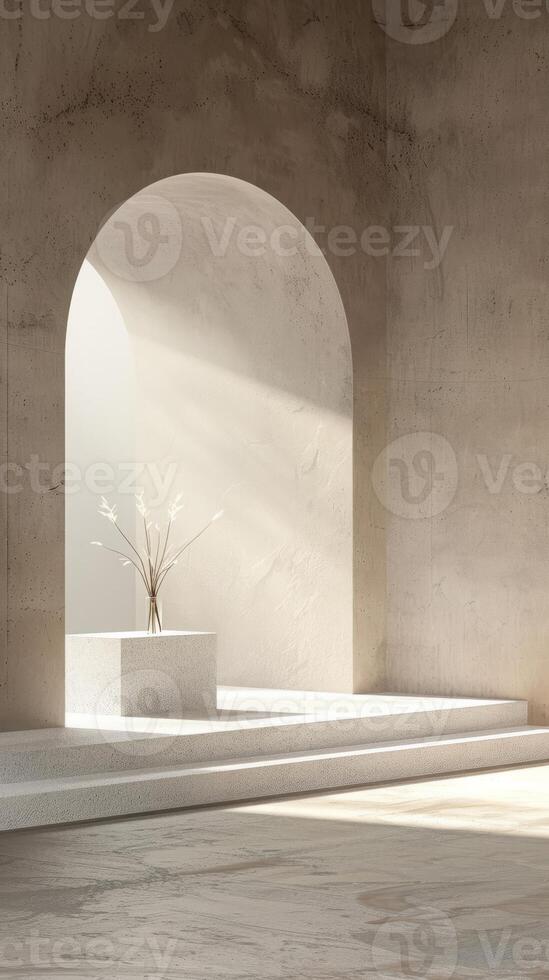 Minimalist display stage design against a neutral backdrop photo