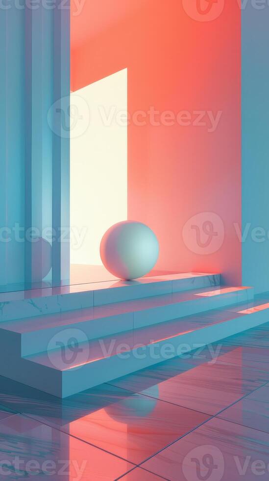 Abstract Modern Interior with Geometric Shapes and Vibrant Lighting in Minimalist Design photo