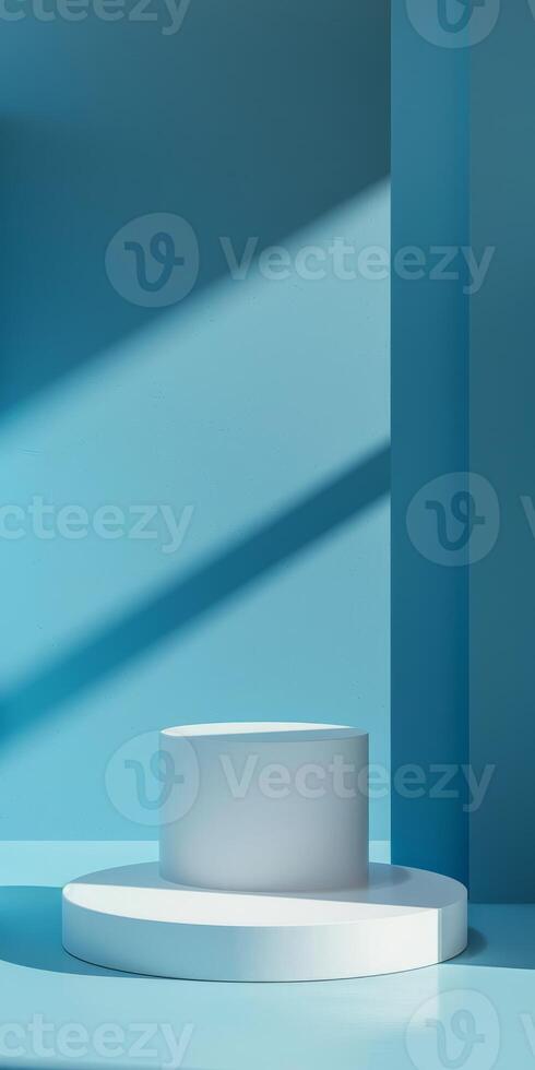 A minimalist composition featuring geometric shapes in a blue setting photo
