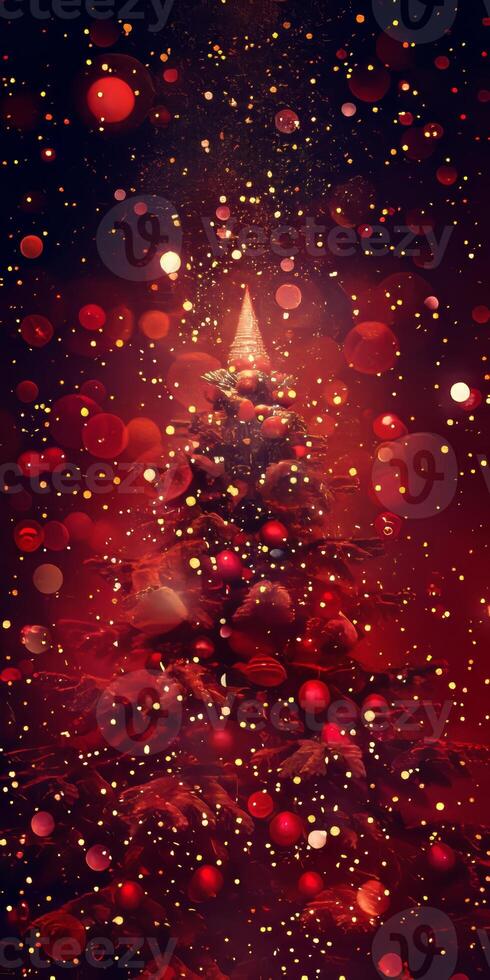 A red Christmas tree with many red balls on it photo