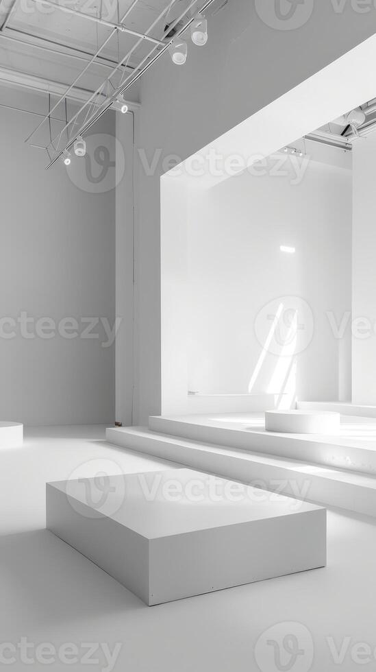 Minimalist White Interior with Geometric Platforms photo