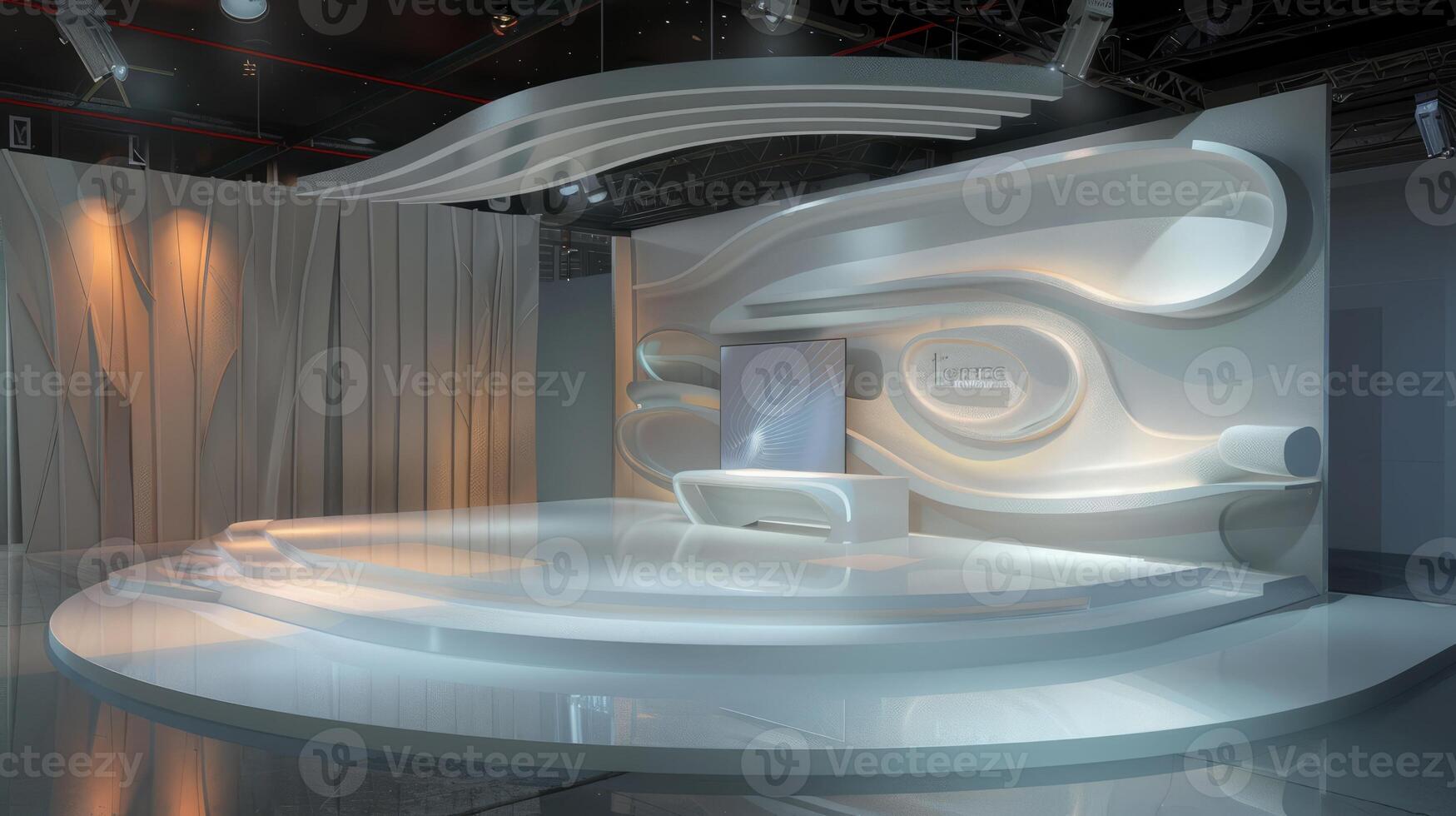 Futuristic Modern Studio Set with Sleek White Design and Curved Elements photo