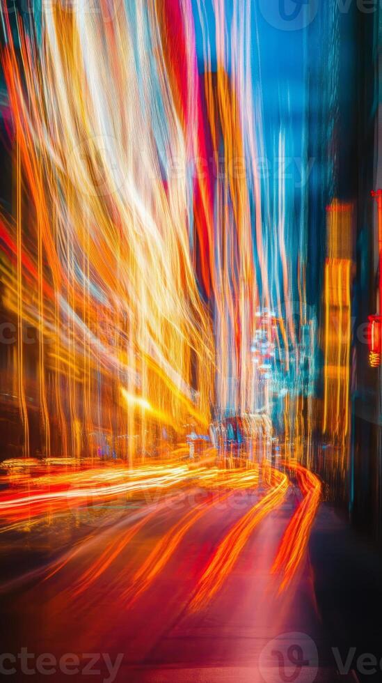 Vibrant Abstract Light Trails in Urban Nightscape Capturing Dynamic City Energy and Motion photo