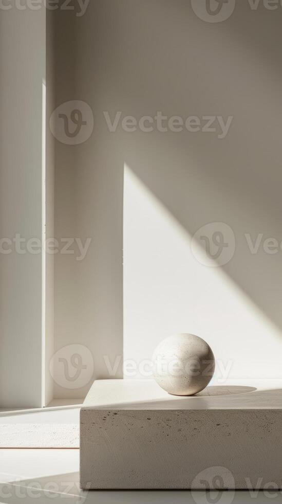 Minimalist Still Life with Marble Sphere and Geometric Shadows in Natural Light photo