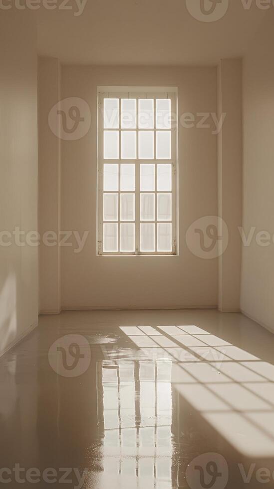 Sunlit Minimalist Room with Large Window Casting Geometric Shadow photo