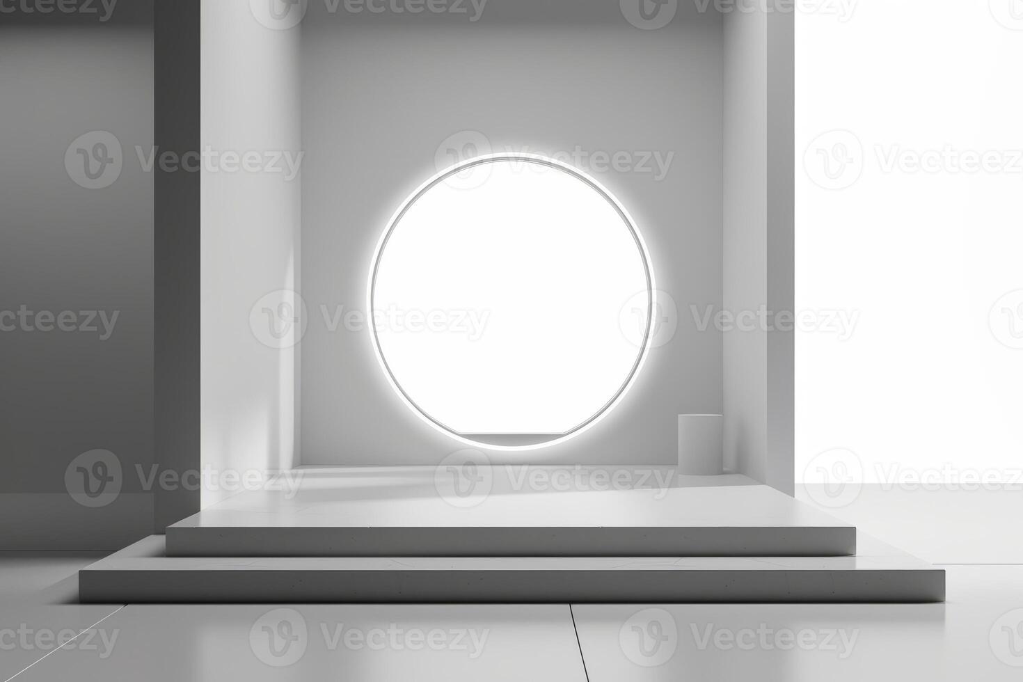 Minimalist Modern Interior with Circular Light Feature photo