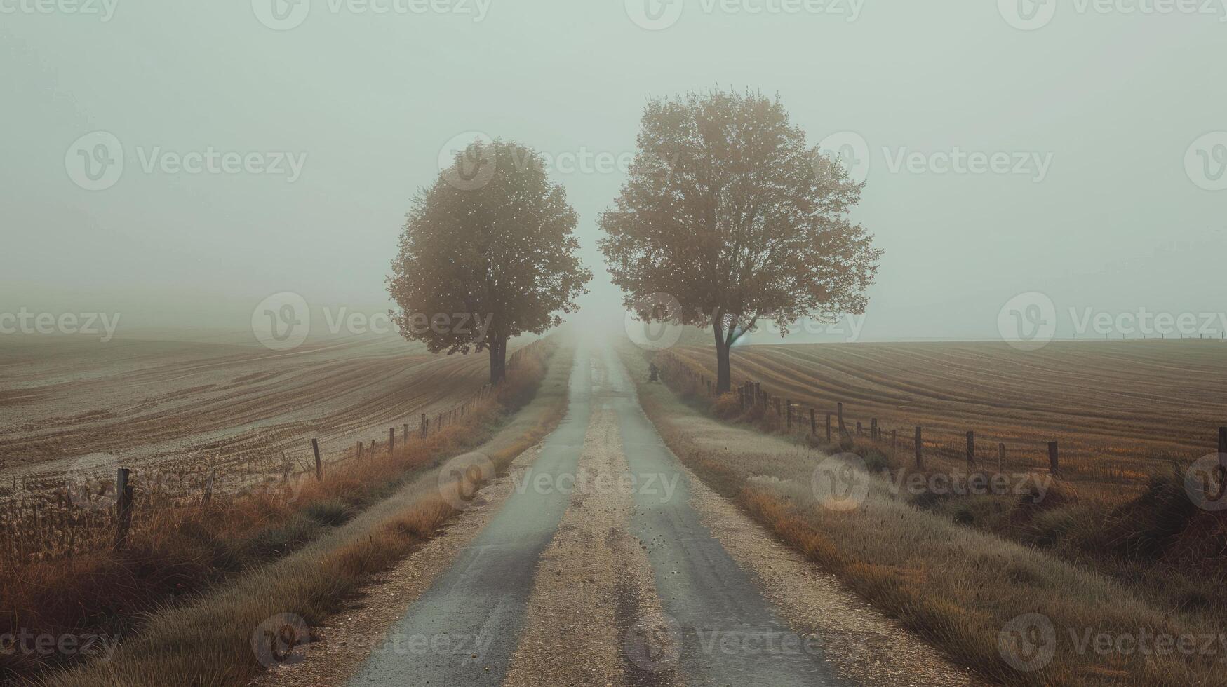 Serene and minimalistic scene of a road trip through a quiet countryside photo
