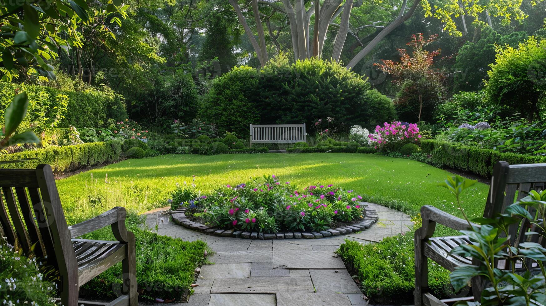 Serene Garden with Lush Greenery photo