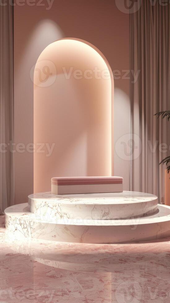 Elegant Minimalist Interior with Marble Steps and Soft Lighting photo