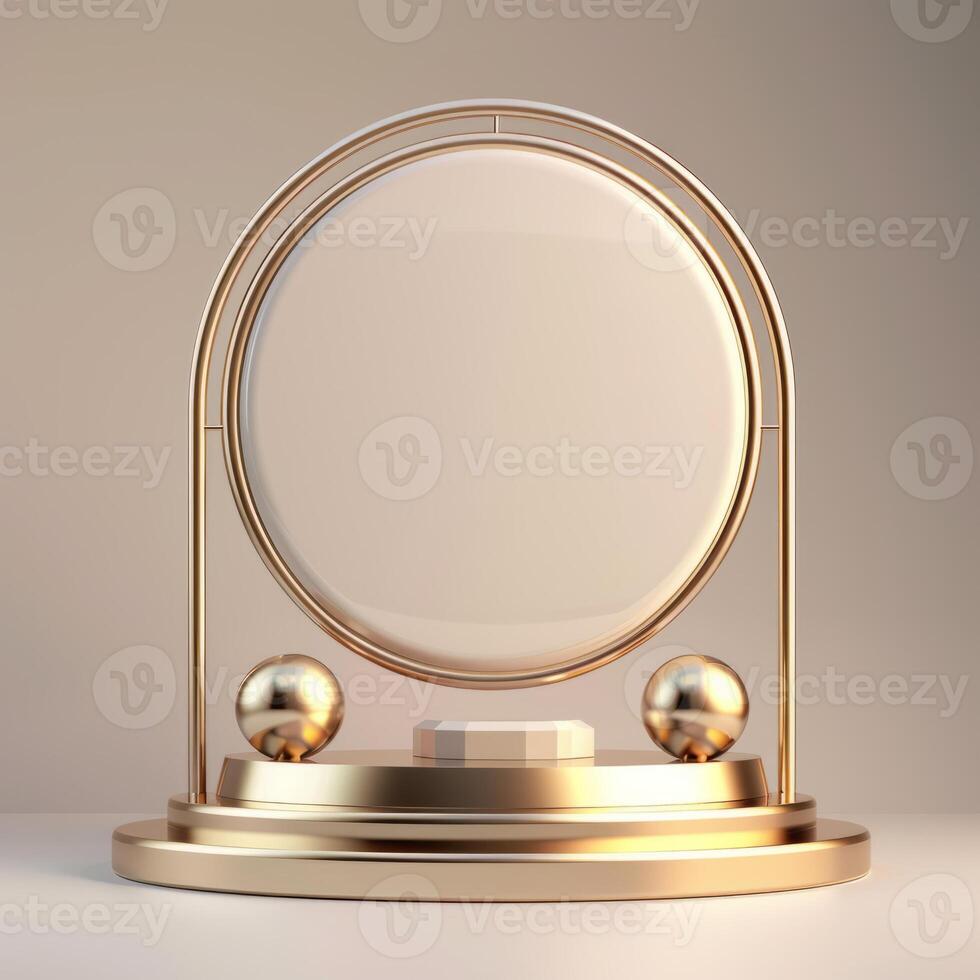 Elegant Minimalist Gold and Glass Display Stand with Geometric Design for Modern Interior photo