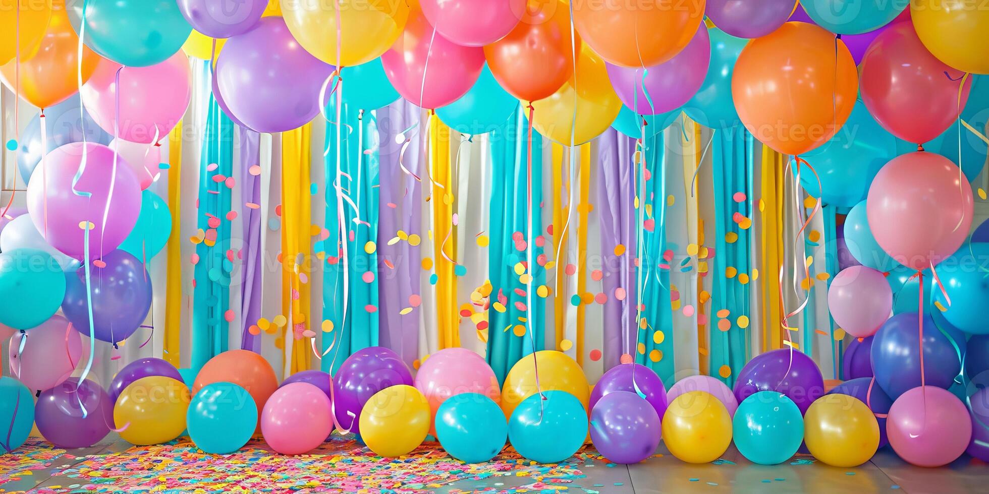 Decorative party setup featuring balloons photo