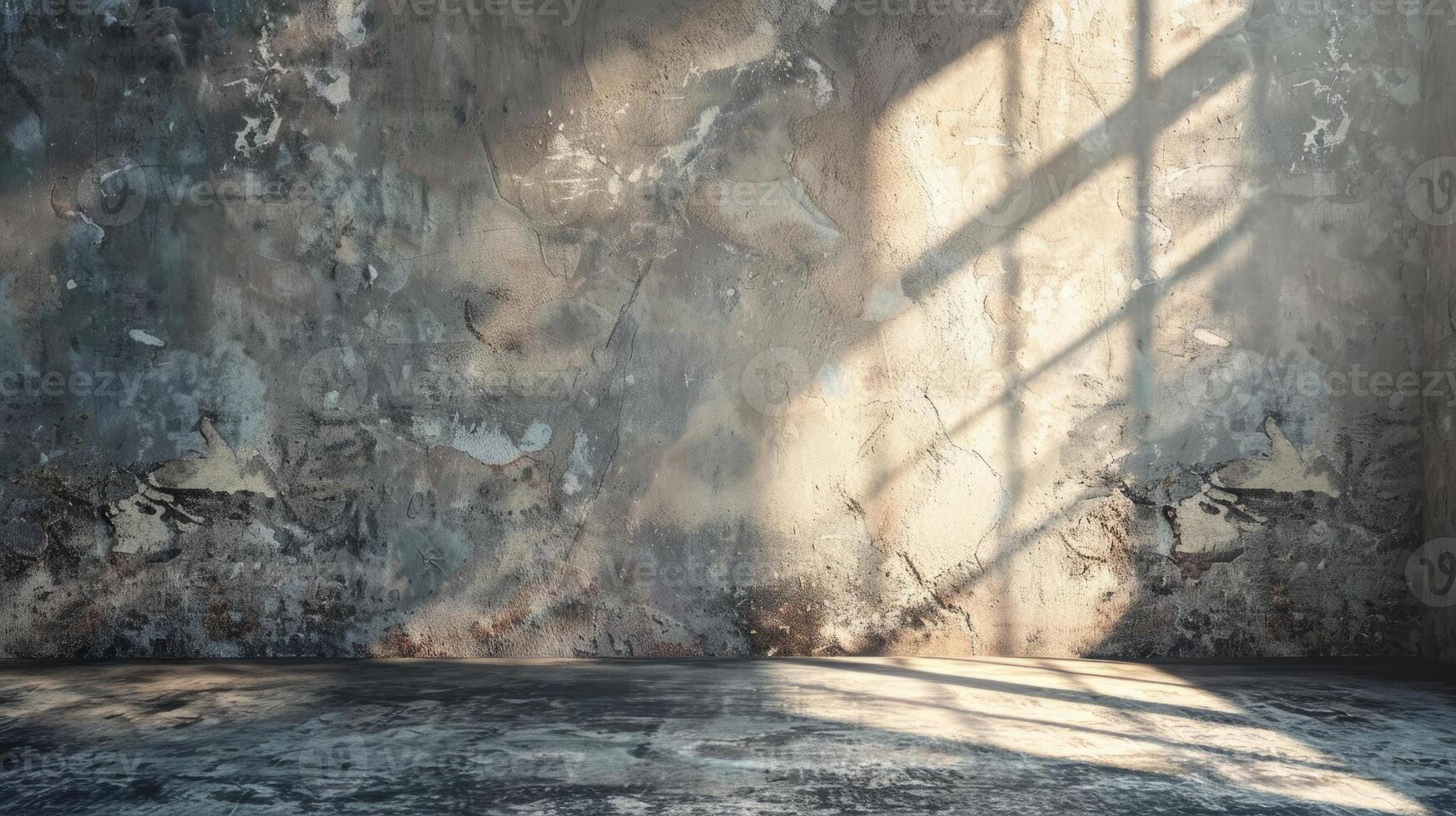 Sunlit Industrial Concrete Wall with Textured Surface and Shadows in an Empty Room photo